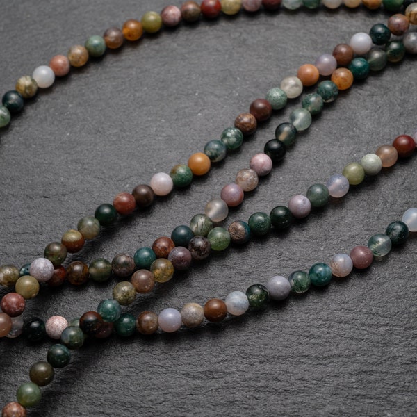 4 Sizes - Natural Indian Agate Beads, 4mm 6mm 8mm 10mm Green Dendrite Round Beads, Gemstone Beads