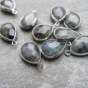 25mm Labradorite  Drop Charm EU, Faceted Gemstone Pendant with brass finding, Craft supplies, DIY