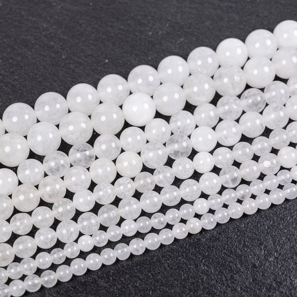 4  Sizes - Natural White Jade Beads, 4mm 6mm 8mm 10 mm Gemstone Round Beads, 10 pcs or 1 strand, craft supplies