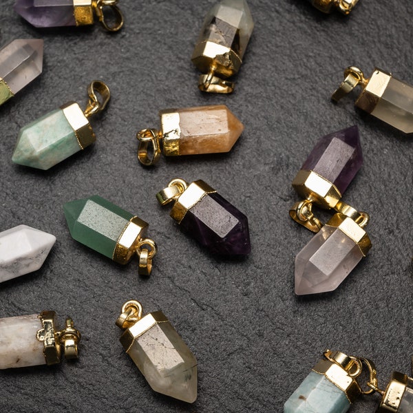 09 colors - Small Crystal Point Pendant, 25mm Gemstone Pillar Point Necklace, Short Bullet, Natural stone charm