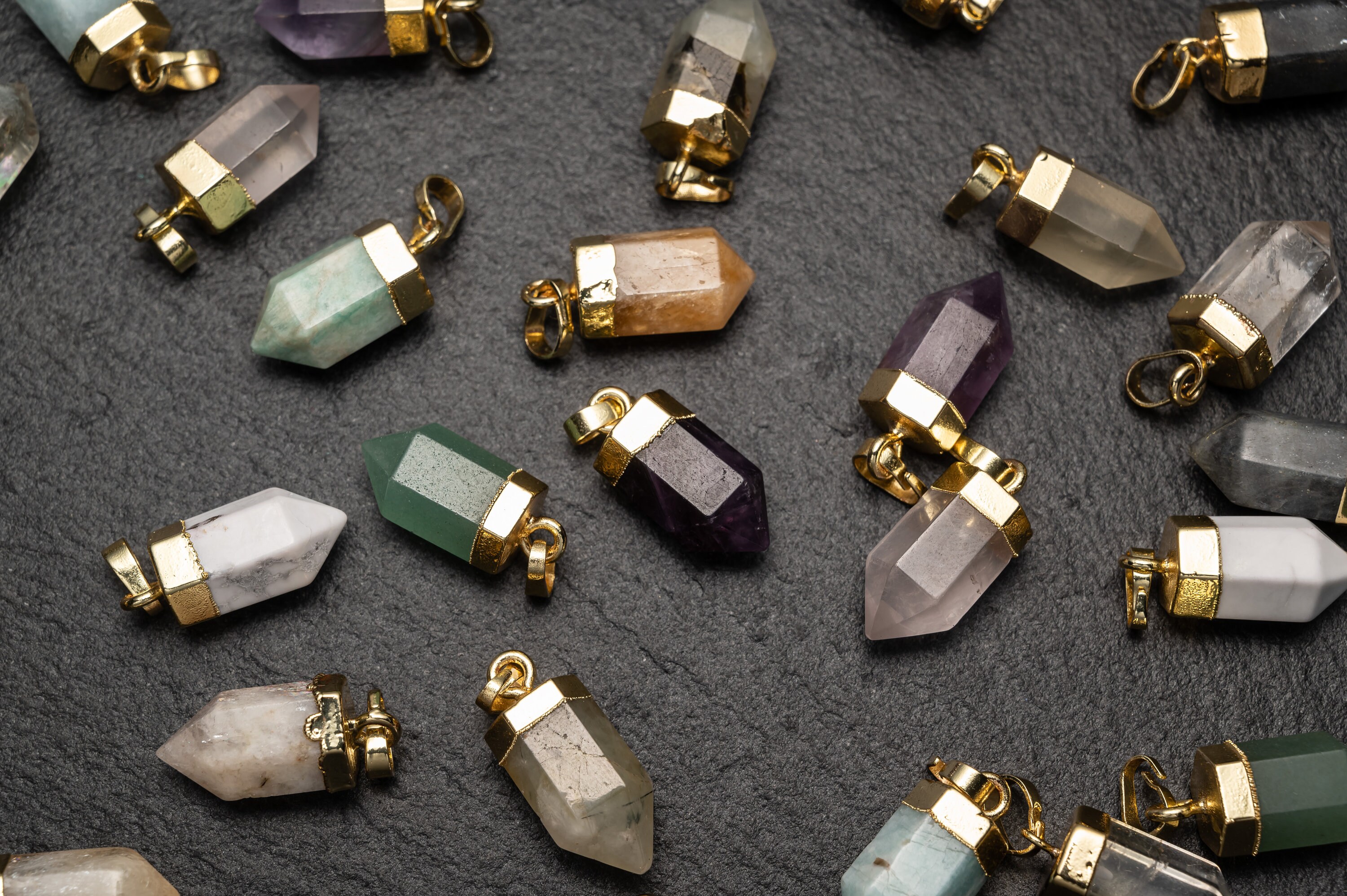 09 colors - Small Crystal Point Pendant, 25mm Gemstone Pillar Point N…