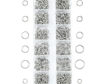12 Sizes Stainless Steel Open Jump Ring Set, 304 Stainless Steel, Craft Supplies EU
