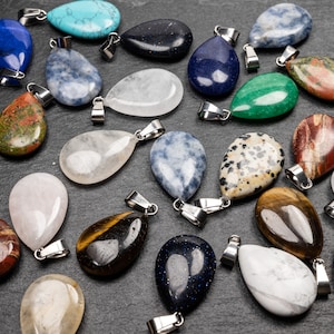 Gemstone Drop Pendant, Natural Stone  Pendant Necklace EU, Choose your stone - Obsidian, Quartz, Agate, Jasper, Obsidian etc