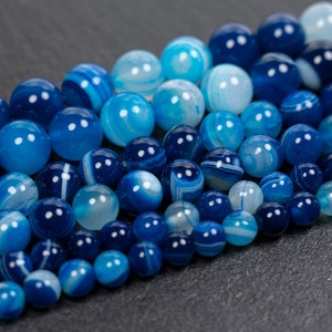 Natural Stripe Blue Agate Beads / Faceted Round Shape Beads / Healing –  Triveni Crafts