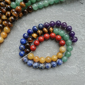 6mm 8 mm 10 mm 7 Colors Chakra Gemstone Beads, EU natural stone mix beads, 7 chakra colors Round Beads, Craft Supplies, mala beads