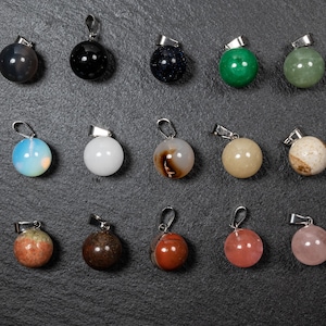 Crystal Round Ball Pendant, Gemstone Sphere Pendant Necklace, Choose your stone - Opalite,  Quartz, Agate, Jasper, Obsidian etc