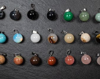 Crystal Round Ball Pendant, Gemstone Sphere Pendant Necklace, Choose your stone - Opalite,  Quartz, Agate, Jasper, Obsidian etc