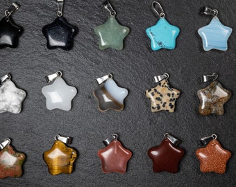 Kleine edelsteen ster hanger, kristallen hemelse hanger ketting, kies je steen - kwarts, agaat, jaspis, obsidiaan enz