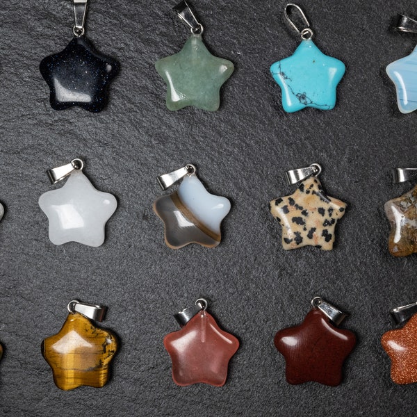 Small Gemstone Star Pendant, Crystal Celestial Pendant Necklace, Choose your stone -  Quartz, Agate, Jasper, Obsidian etc