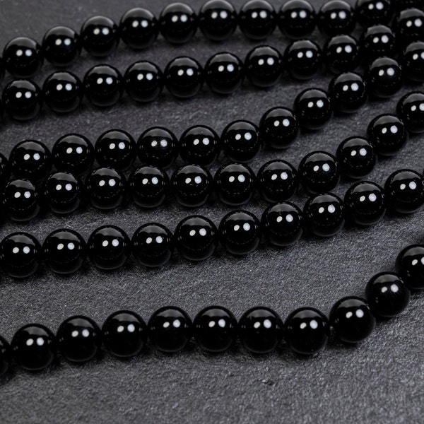 4 Größen - Natürliche schwarze Onyx Achat Klasse A Perlen, 4mm 6mm 8mm 10mm Edelsteinperlen 10 Stück oder Strang, Bastelbedarf