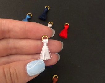 20mm Mix colors Small Cute Mala Tassel Charms Tassels with attachment rings, Great for earrings, charms, bracelets, keyrings diy