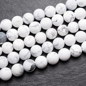 4 dimensioni: perline di howlite smerigliate bianche naturali, effetto marmo opaco, perline da 4 mm, 6 mm, 8 mm, 10 mm, perline rotonde di pietre preziose