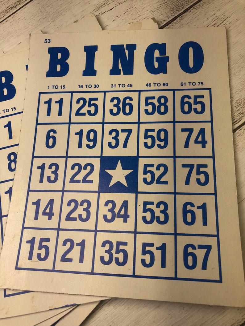 Bingo Ranges Five (5) Vintage Blue and White Bingo Cards for Decoupage and Crafting ...