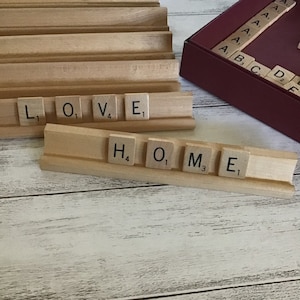 4 Piece Set of Classic Original Vintage Wooden Scrabble Game Tile Holders for Crafting and Hoome Decor