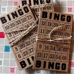 Five (5) Vintage Black and Tan Bingo Cards for Decoupage, Junk Journals and Crafting