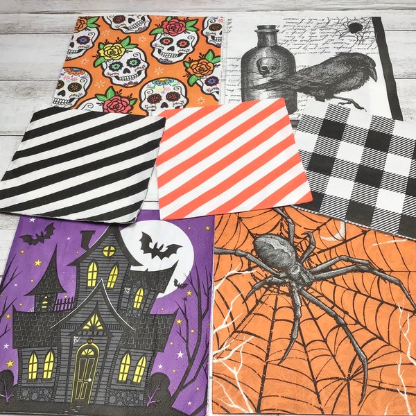 1 Each of (7) Different Halloween Haunted House Themed Napkin Bundle for Decoupage and Crafts (148)