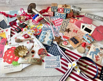 Vintage Patriotic Ephemera Lot | Red White Blue Crafting Supplies