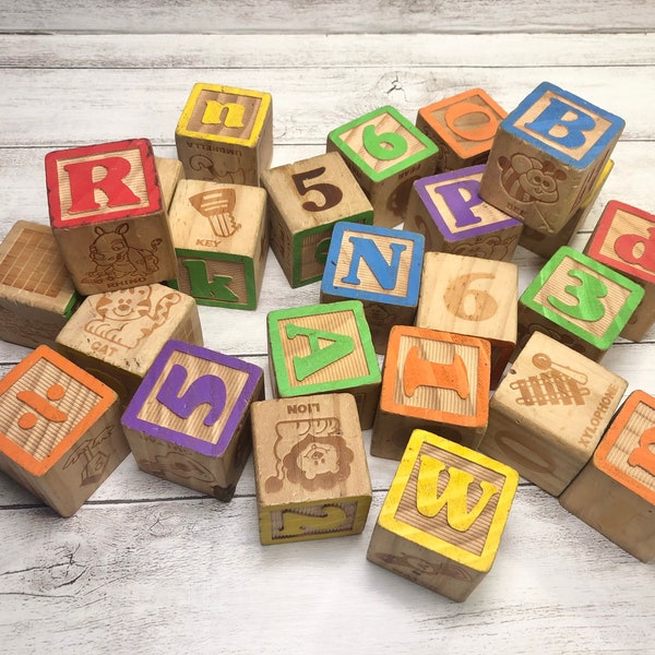 Wooden Alphabet Blocks Etsy