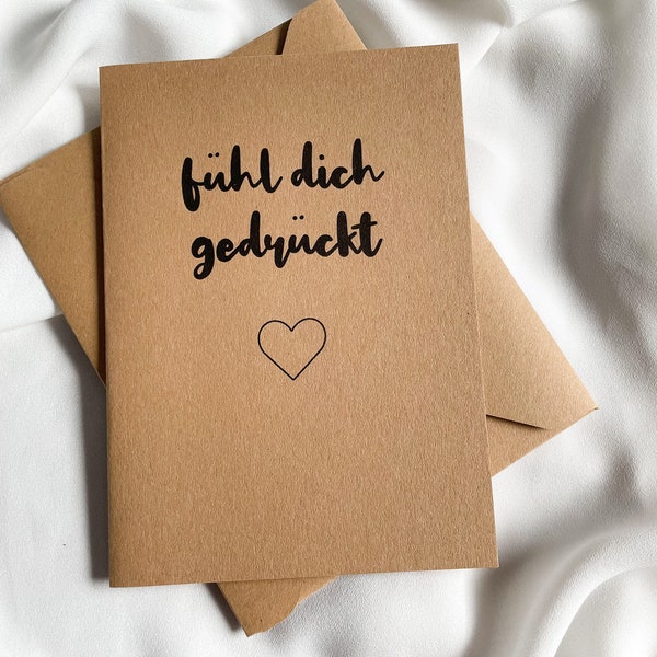 Nachhaltige Grußkarte aus Kraftpapier Geschenk fühl dich gedrückt zum Valentinstag, für Freunde, für Familie, für ihn, für sie, Klappkarte