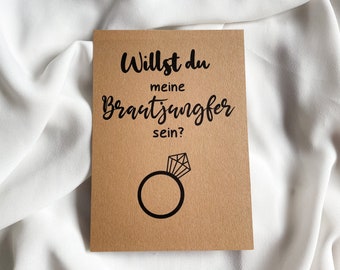 Nachhaltige Postkarte aus Kraftpapier willst du meine Brautjungfer sein, Hochzeit, Geschenkkarte