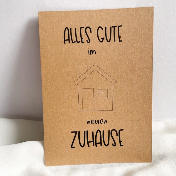 Nachhaltige Postkarte Alles Gute zum neuen Zuhause, Glückwunschkarte zum Umzug aus Kraftpapier