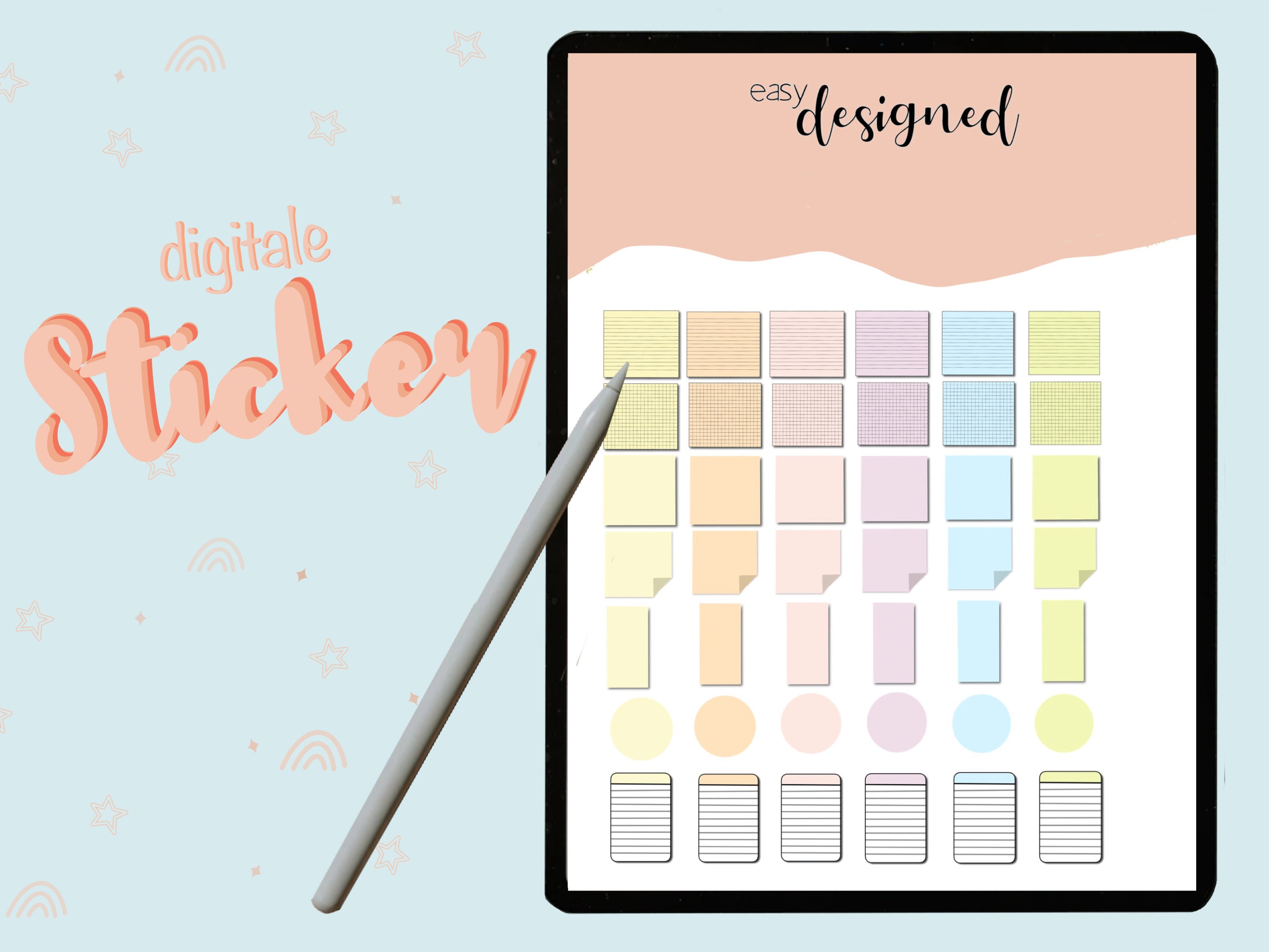 Digitaler Planer Deutsch / Undatierter Kalender / Digital Bullet Journal  Mit 280 Sticker 