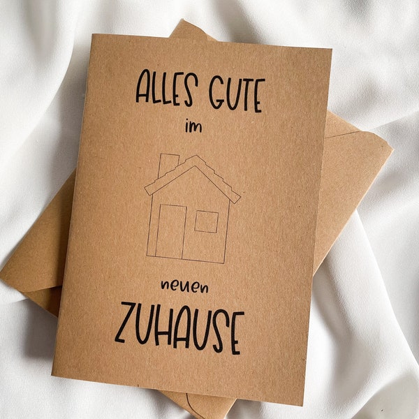 Nachhaltige Klappkarte Alles Gute zum neuen Zuhause, Glückwunschkarte zum Umzug aus Kraftpapier