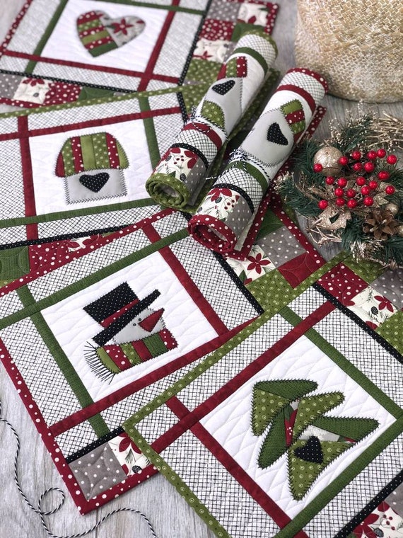 Set of 6 pcs Patchwork Quilted Placemats 'Christmas | Etsy