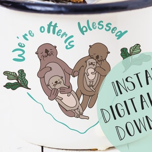 Otter family bundle svg dxf png clipart - família de 3, 4, 5 - anúncio fofo mãe pai menina menino para camisa, cartão, caneca, decoração de parede, decalque de carro