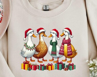 Christmas Ducks Sweatshirt, Duck Christmas Shirt For Women, Funny Animals Christmas Sweatshirt, Farm Lover Gift,Christmas Light Shirt,CH50