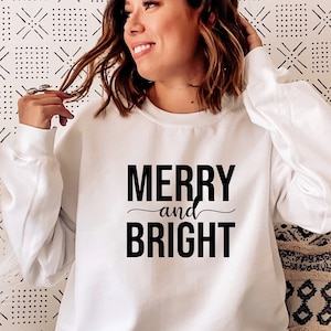 Women Christmas sweatshirt,Neon Merry & Bright Christmas Outfit,Christmas Sweater,holiday sweatshirt tee, christmas pajamas shirt women,CH32