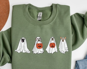 Halloween Sweatshirt,Halloween Sweater,Ghost Sweatshirt,Halloween Dog Sweatshirt,Ghost Dog Shirt,2024 Happy Halloween,Retro Spooky SeasonH45