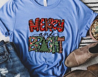 Merry & Bright Christmas Shirt, Women Christmas Shirt, Christmas Lights Shirt, Merry and Bright Shirt, Xmas Tshirt, Winter Shirt,CH49