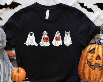 Ghost Dog Shirt, Halloween Dog Shirt, Сute Ghost Dog T-shirt, Halloween Tshirt Women, Dog Lover Gift, Spooky Season, Dog Tee,H45