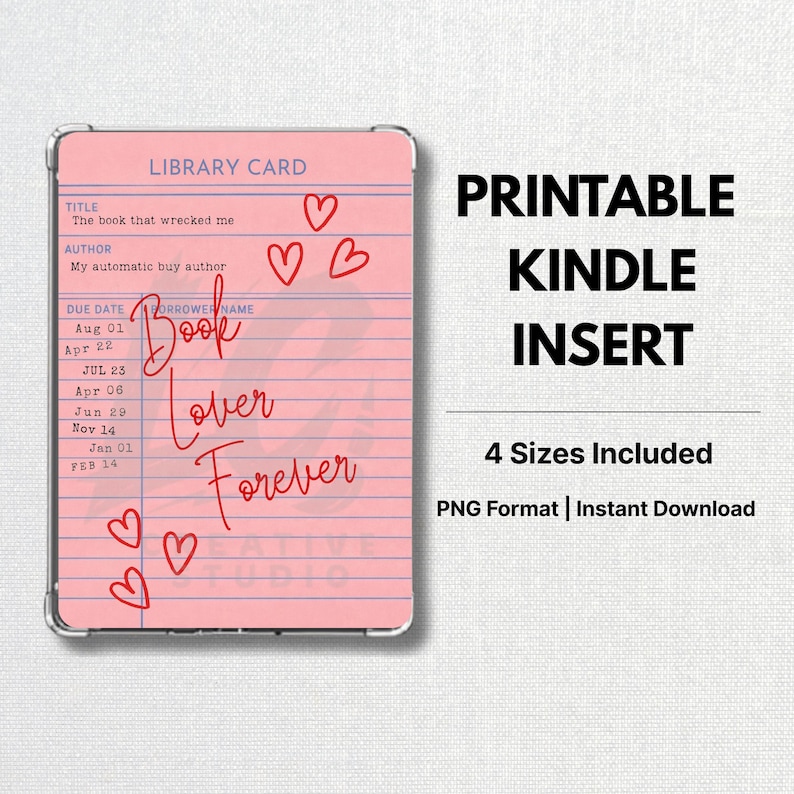 Kindle Insert | Pink Library Card, Book Lover Forever (digital Download ...