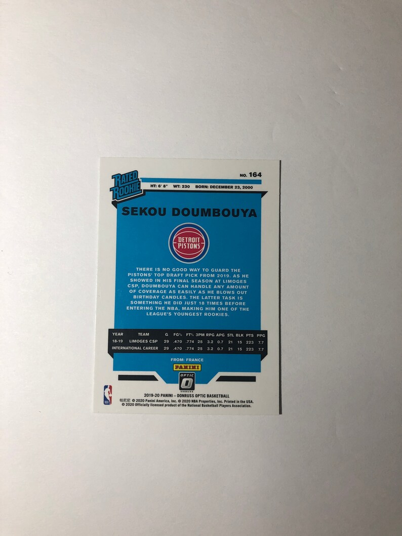 Sekou Doumbouya 2019-20 Optic Base Rated Rookie RC #164 Pistons