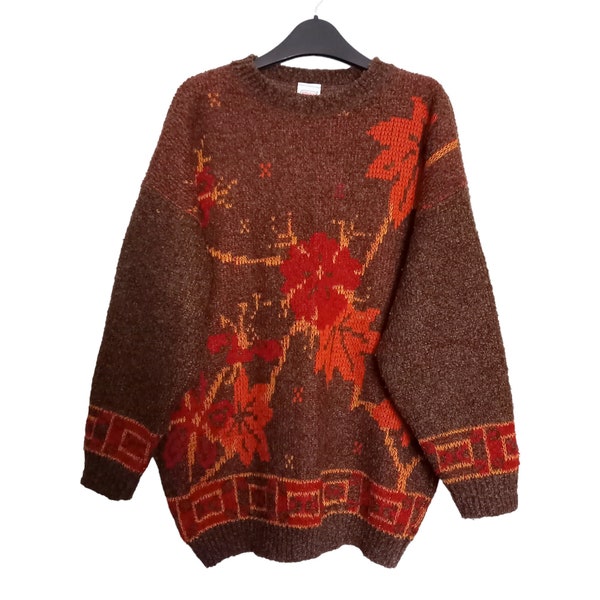 Vintage St Michael Autumn Leaf Pattern Jumper Women's Medium