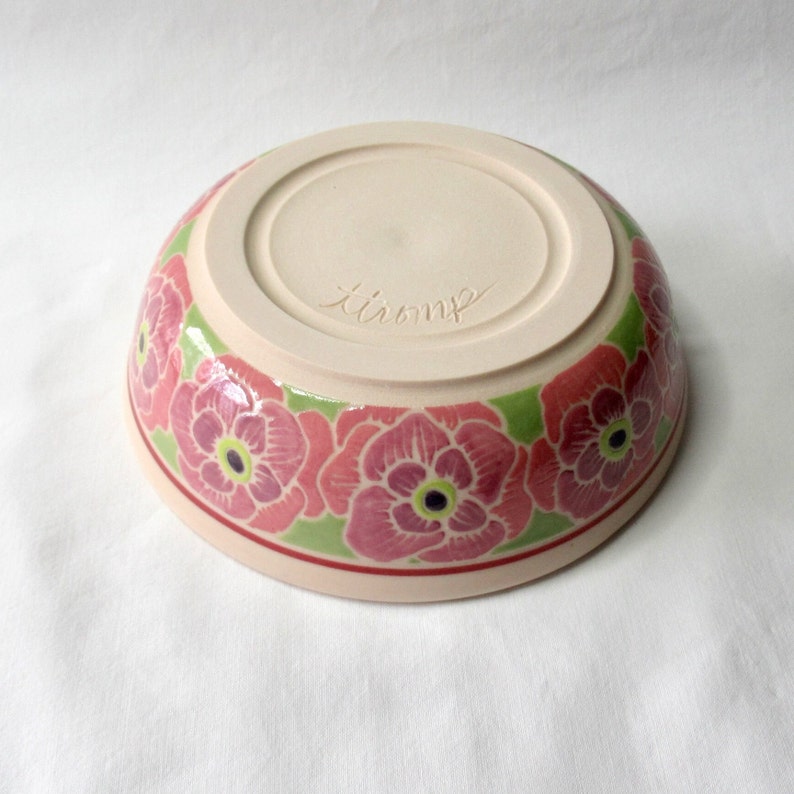 Handmade Cat Food Bowl. Wheel-thrown, Hand Painted Anemones with Nerikomi Inlay Band. Whisker Friendly Cat Bowl. image 4