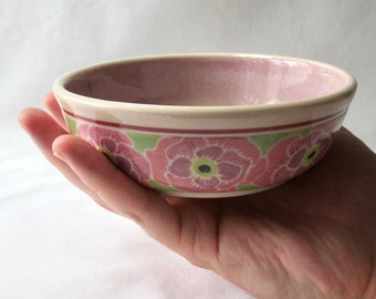 Handmade Cat Food Bowl. Wheel-thrown, Hand Painted Anemones with Nerikomi Inlay Band. Whisker Friendly Cat Bowl.