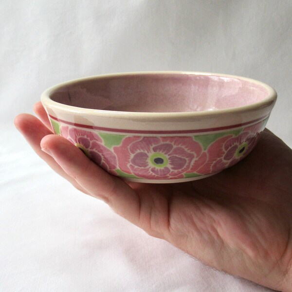 Handmade Cat Food Bowl. Wheel-thrown, Hand Painted Anemones with Nerikomi Inlay Band. Whisker Friendly Cat Bowl.