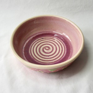 Handmade Cat Food Bowl. Wheel-thrown, Hand Painted Anemones with Nerikomi Inlay Band. Whisker Friendly Cat Bowl. image 2