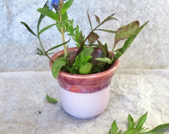 Handmade Tiny Bud Vase. Wheel thrown, Lavender Colored Porcelain Clay Ceramic Bud Vase. Glossy Reddish Purple Glaze. Made In USA