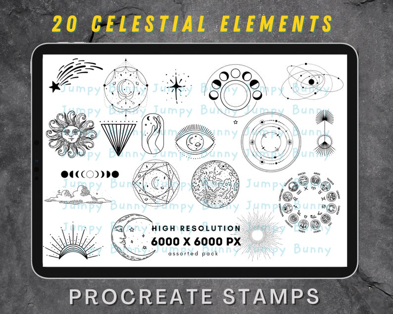 high resolution graphics night sky 20 Celestial elements procreate Stamps zodiac astrology