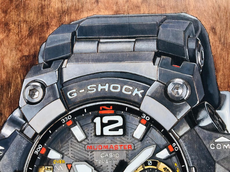 G Shock MUDMASTER GWGB1000EC - 18x24 Original Tactical Watch Painting on Wood Board bild 8