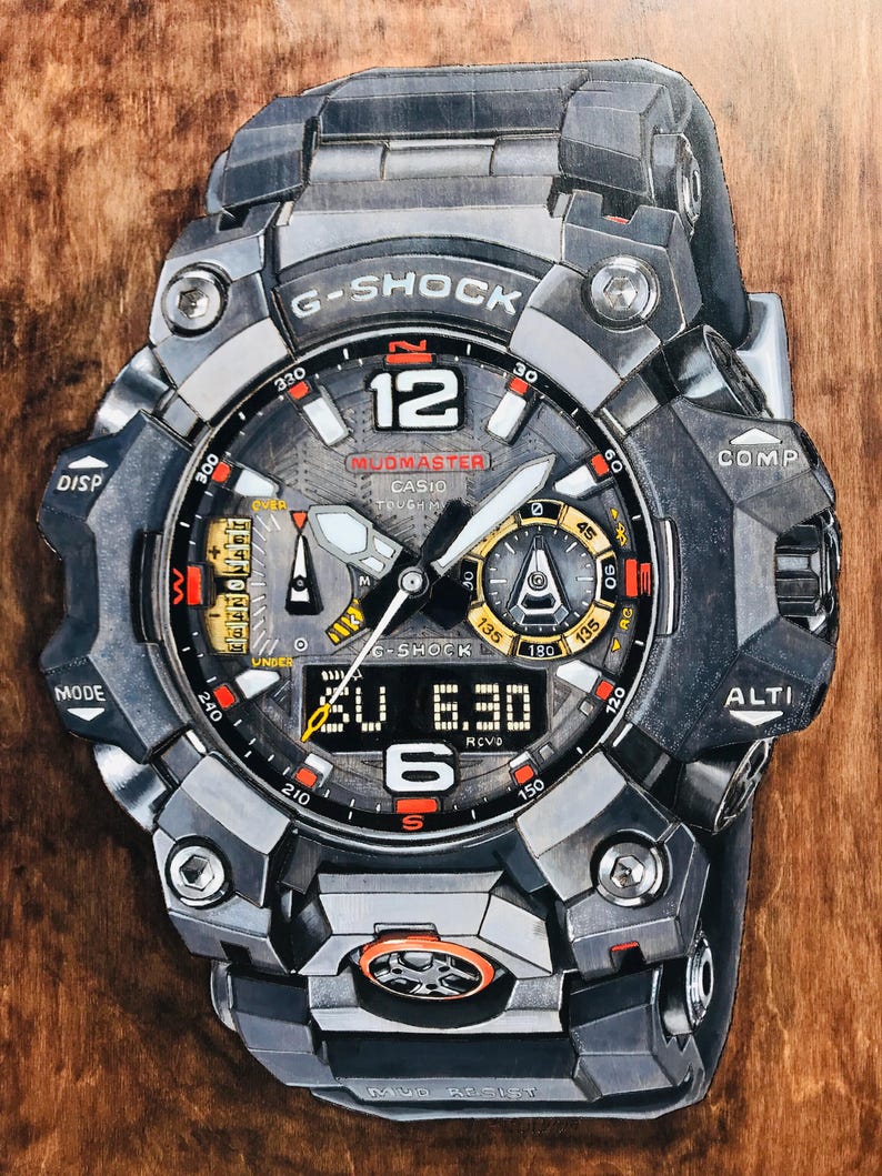 G Shock MUDMASTER GWGB1000EC - 18x24 Original Tactical Watch Painting on Wood Board bild 11