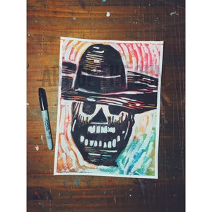 Skull With Hat Watercolor Painting - 9x12 | Day of the Dead Wall Art | Skull Art | Dia de los Muertos Art | José Guadalupe Posada