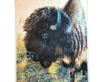 American Plains Buffalo Original Watercolor Painting 18 x 24 | Buffalo Wall Art | Bison Artwork