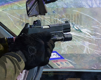 Vehicle CQB Class Art Print: Firearms Training Illustration