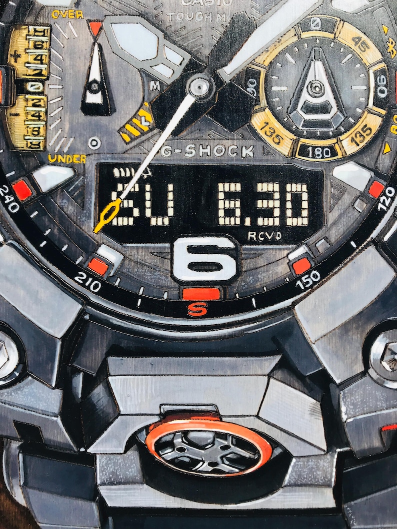 G Shock MUDMASTER GWGB1000EC - 18x24 Original Tactical Watch Painting on Wood Board bild 14