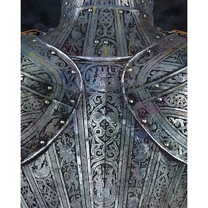 Historical Armor Art Print - Neopolitan Light Cavalry Backplate in Steel & Gold